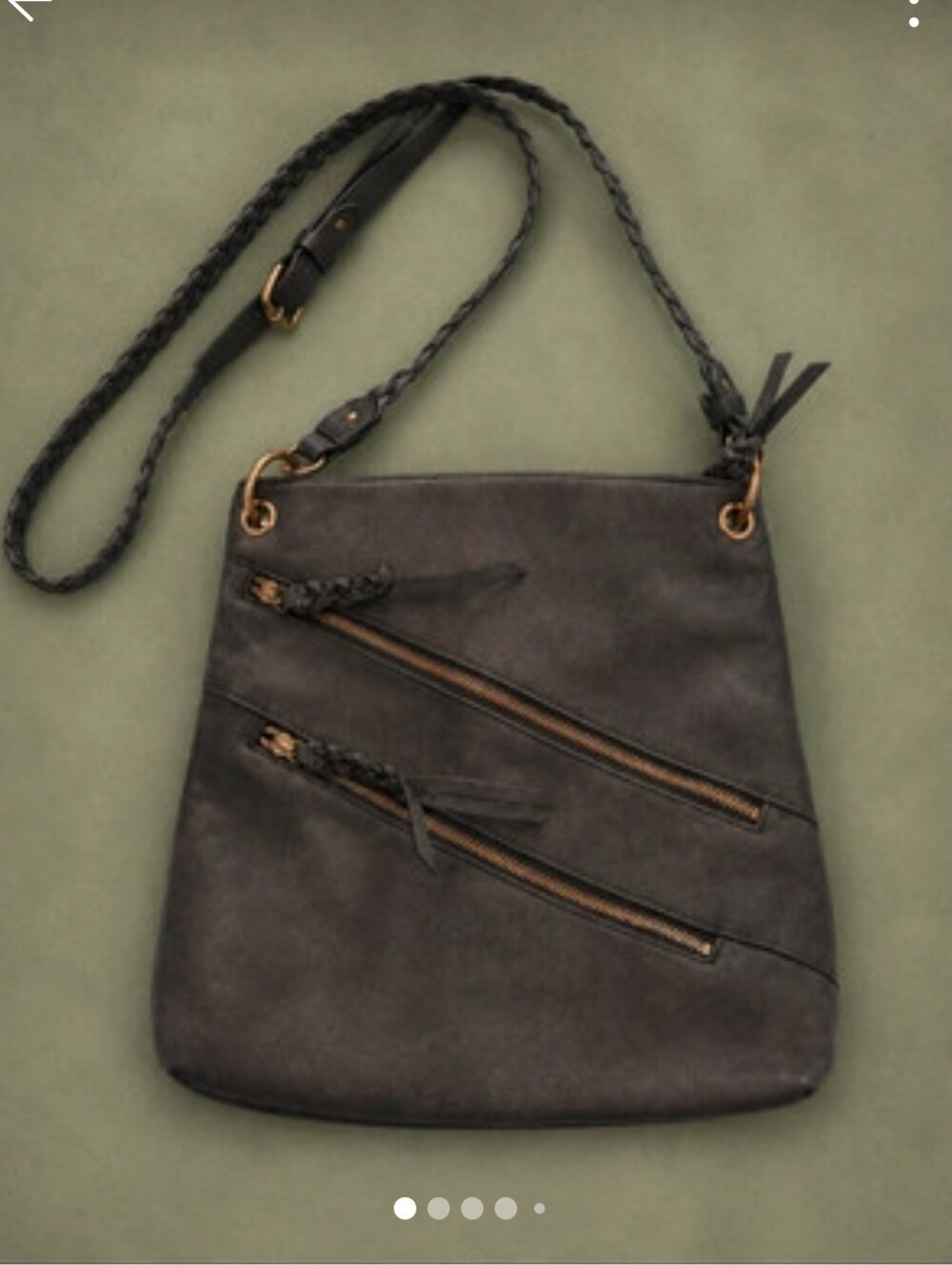 Apt. 9 ~ Charcoal Gray Braided Strap Crossbody Purse with Zippered Pockets